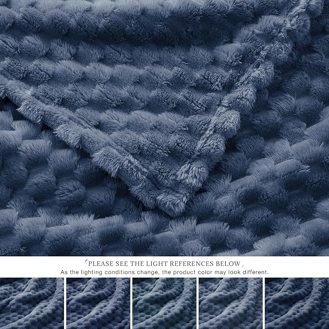 EXQ Home Gentle Soft Fleece Throw Blanket – Cozy Lightweight 3D Imitation Turtle Shell Jacquard Blanket for Couch Bed – All-Season Warm Fuzzy Flannel Blanket for Women Mom Her Gifts(60"x80",Navy Blue)