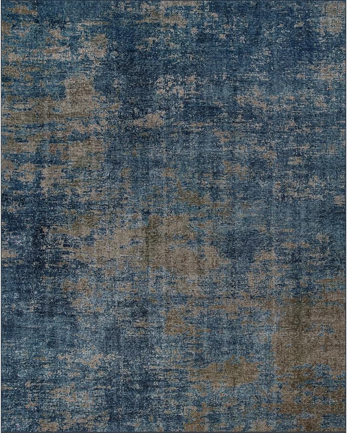 Blue Washable Rugs 8x10 Area Rugs for Living Room,Bedroom,Dining Room-Neutral Modern Abstract Rugs with Non Slip Backing,Large Soft Carpet for High-Traffic Areas Nursery Farmhouse Home Office