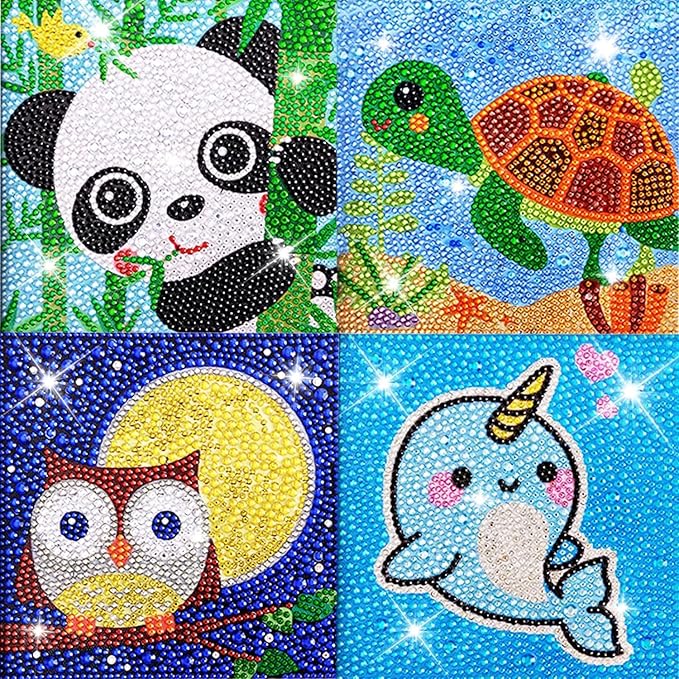 Ausbond 5D Art Painting Kits for Kids, 4 Pcs Art and Crafts for Kids Ages 8-12, Art Supplies Easy DIY Craft Set Painting Kit for Beginners, Gem Art Kits for as Home Office Wall Decor