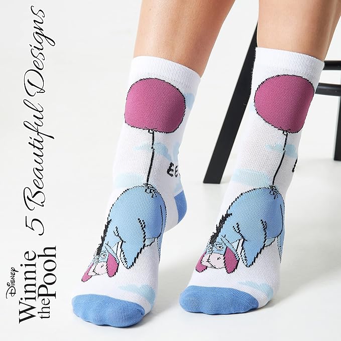 Disney Stitch Socks Gifts for Women Teens, US Size 4-9, Baby Yoda Pack of 5 Fuzzy Casual Crew Socks for Home Sleep Winter