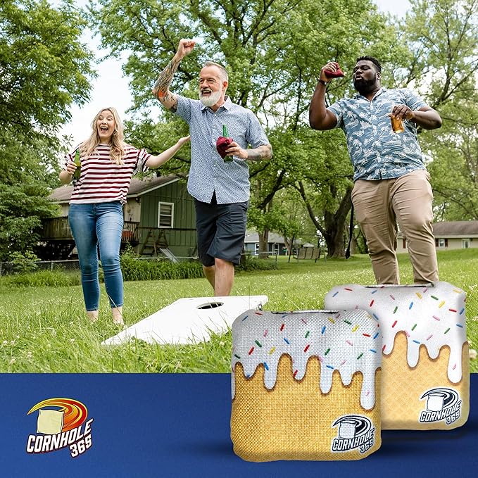 Cornhole365 - Stick & Slide - Professional Corn Hole Bag - Heavy-Duty Double-Stitched Polyester Fabric & Resin Filling for All-Weather - Versatile Regulation Size Cornhole Bean Bags - Set of 8