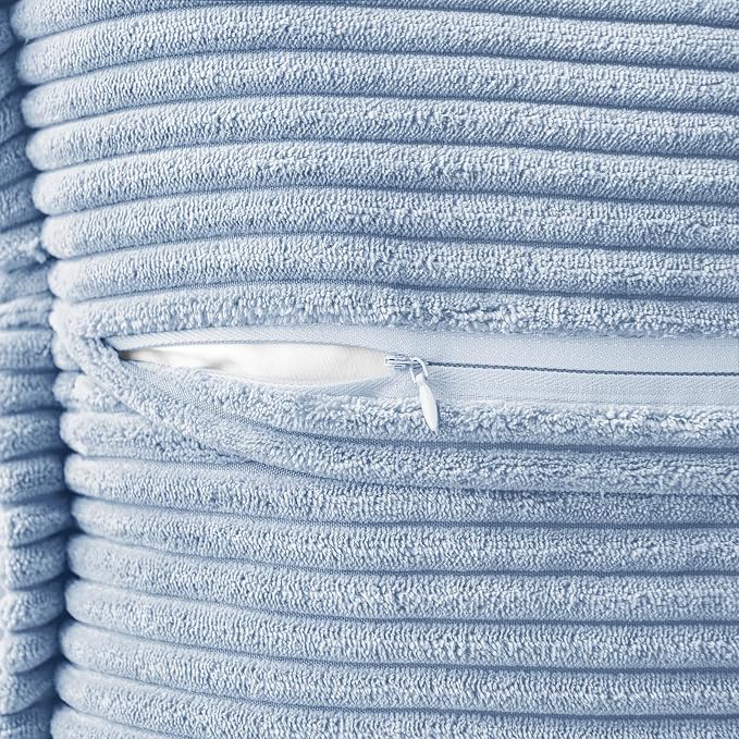 MIULEE Decorative Throw Pillow Covers for Couch 18x18 Inch Light Blue | 2 Pack, Boho Broadside Striped Patchwork Pillow Covers, Soft Corduroy Cushion Cases, For Sofa Bed Livingroom Home Decor