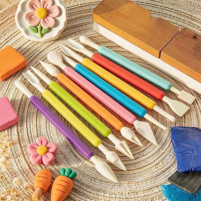 Kleeblatt Dough Tools Set for Kids - 20 Pcs Playdough Kit with 9 Basic Dough Tools,9 Double-Headed Clay Carving Tools,1 Silicone Molds & Cleaning Brush, Safe for Toddlers Ages 2-8