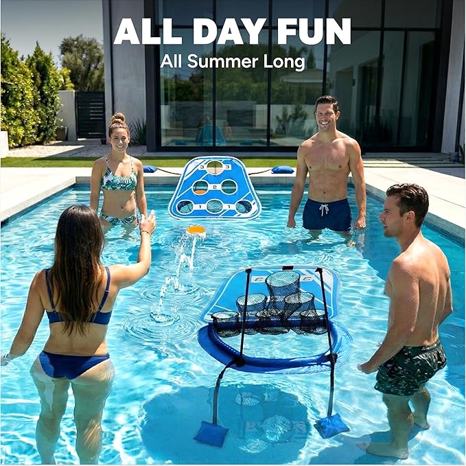 GoSports Splash Skip Floating Pool Cornhole Game – Stone Skipping Swimming Pool Game for Adults & Family – Water Cornhole Game for Pools & Lakes