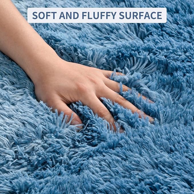 Tepook Fluffy Large Rugs for Living Room, 8x10 Area Rugs for Bedroom, Modern Shag Fuzzy Carpets for Kids Boys Girls, Plush Indoor Nursery Home Decor Rug with Non-Slip Bottom, Gradient Navy Blue