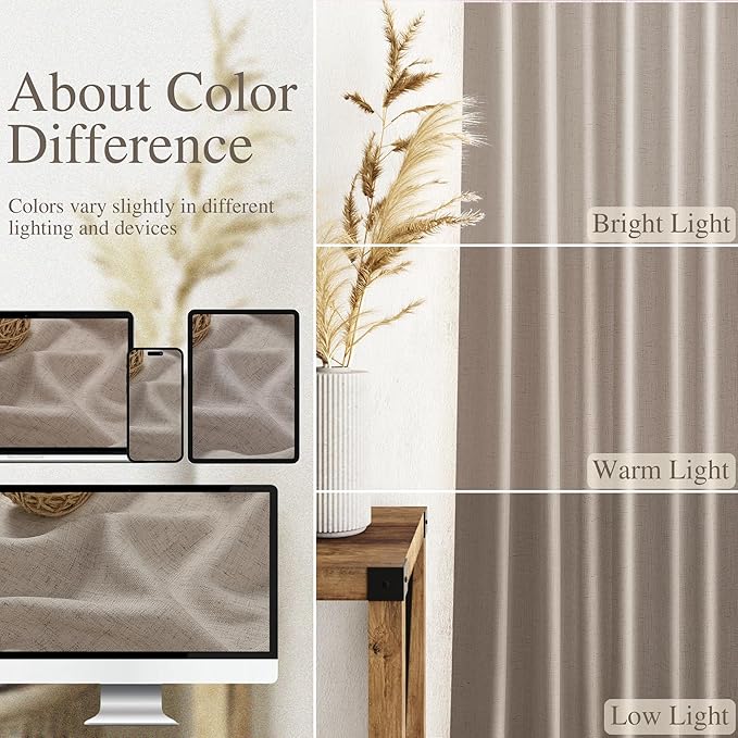 Ecru Linen Curtains 80 Inch Length for Living Room Light Filtering Semi Sheer Curtain Back Tab Rustic Farmhouse Decor Burlap Elegant Soft Luxury Boho Drapes for Bedroom Dinner Room 52x80, 2 Panels