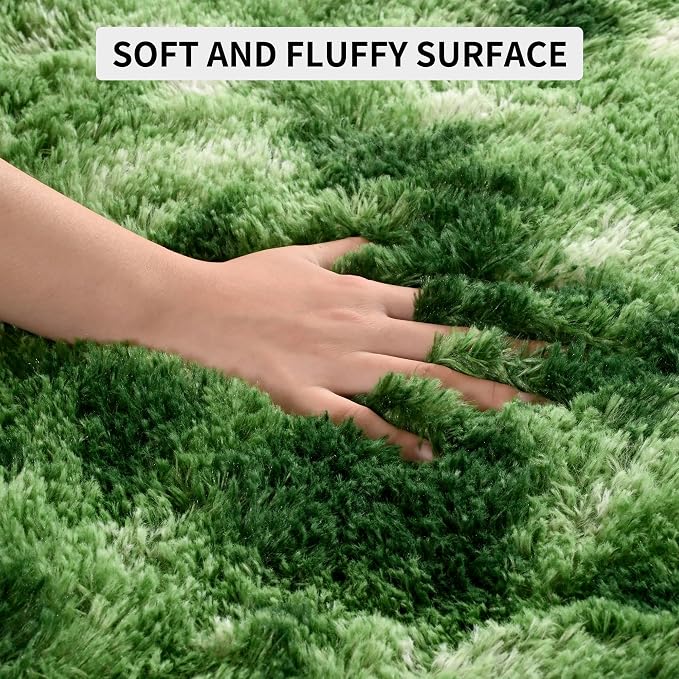 Tepook Fluffy Dark Green Rugs for Living Room Bedroom, 4x6 Soft Area Rug Tie-Dyed Forest Moss Green Kids Girls Boys Rug, Indoor Plush Shaggy Non-Slip Carpet for Nursery Classroom Dorm Home Decor