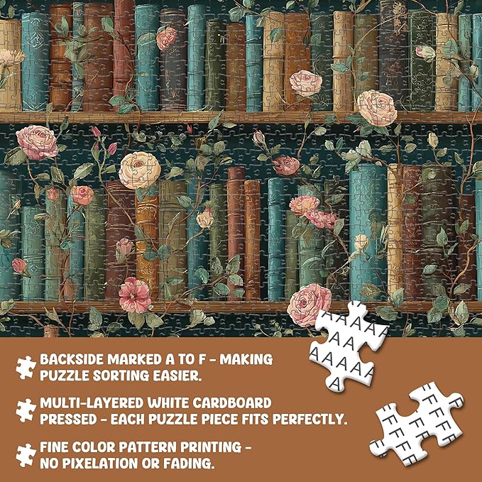 Puzzle 1000 Piece for Adults Jigsaw Featuring Aesthetic Home Decoration Unique Gift for Cat Lovers Premium Large Puzzle for Family Fun (Books&Blooms Puzzles-1000pcs)
