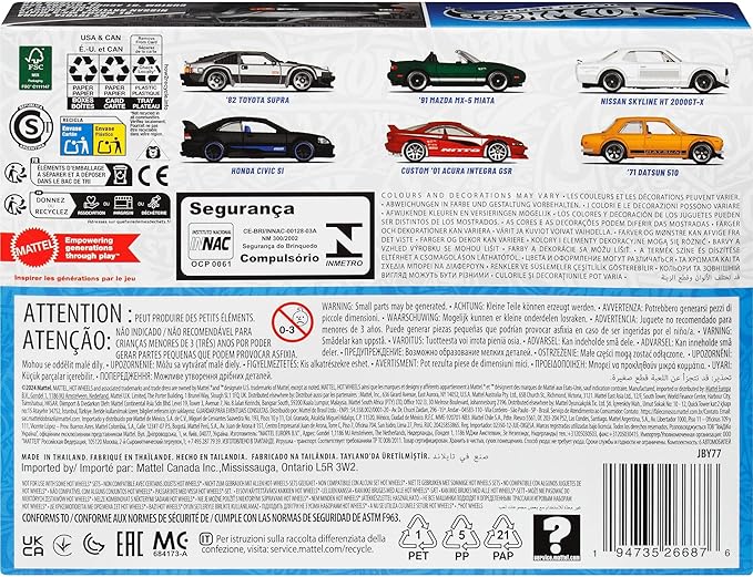 Hot Wheels 1:64 Scale Die-Cast Toy Cars, Set of 6 Japanese Vehicles with Elevated Deco (Styles May Vary)