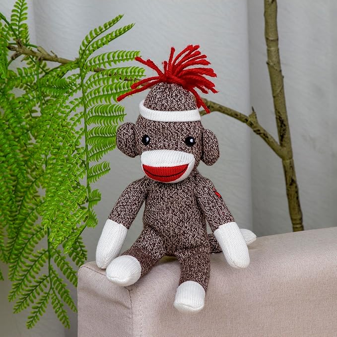 Plushland Adorable Sock Monkey 8 Inches Tall - Soft Realistic Plush Knitted Stuffed Animal Toy Gift - for Kids, Babies, Teens, Girls and Boys (New Brown)