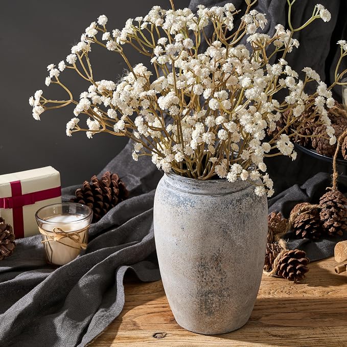 PORCER 8.2 Inch Ceramic Vase, Terracotta Rustic Vase Farmhouse Decorative Vase Boho Decor, Ceramic Vases for Home Decor, Living Room, Entryway, Floor, Holiday Wedding Christmas New Year Gifts - Gray
