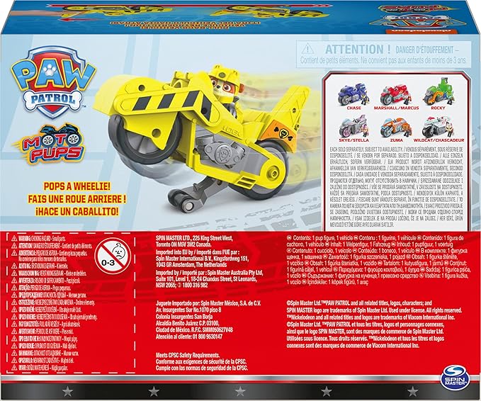 Paw Patrol, Moto Pups Rubble’s Deluxe Pull Back Motorcycle Vehicle with Wheelie Feature and Toy Figure