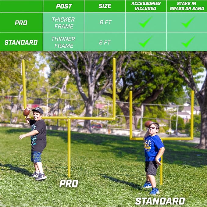 GoSports Football Field Goal Post - 6 or 8 ft Backyard Football Game