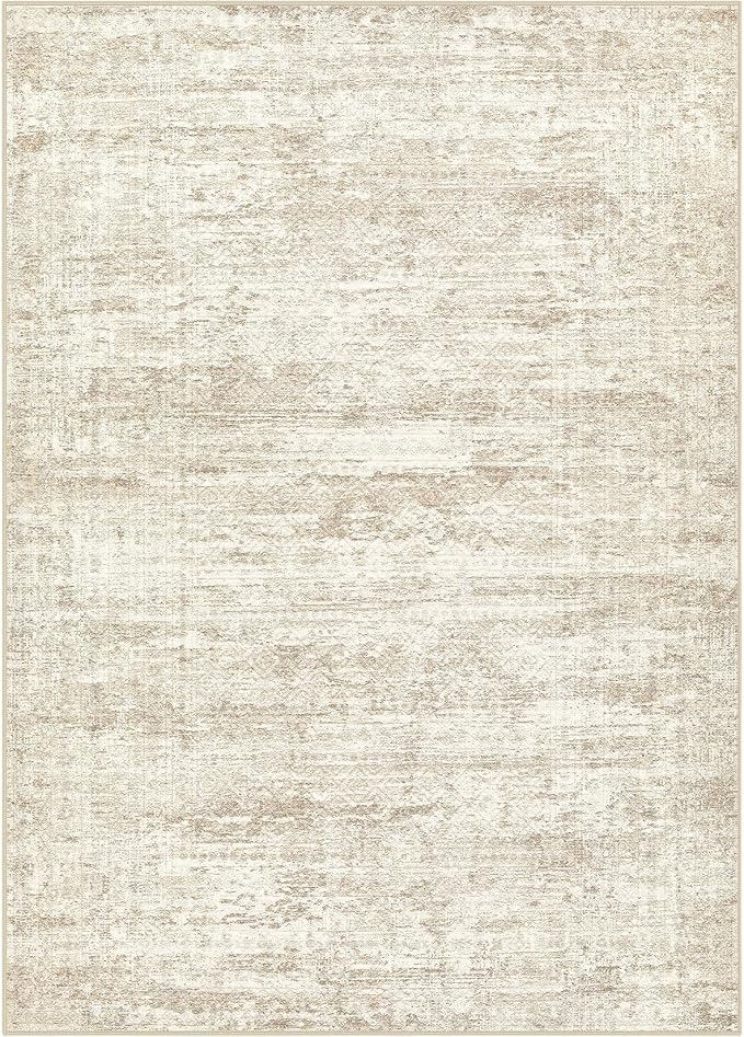 UERMEI 8x10 Area Rug Living Room Rugs - Washable Neutral Modern Abstract Soft Thin Rug Indoor Floor No Slip Rug Carpet for Bedroom Under Dining Table Home Office Decor - Beige/Brown