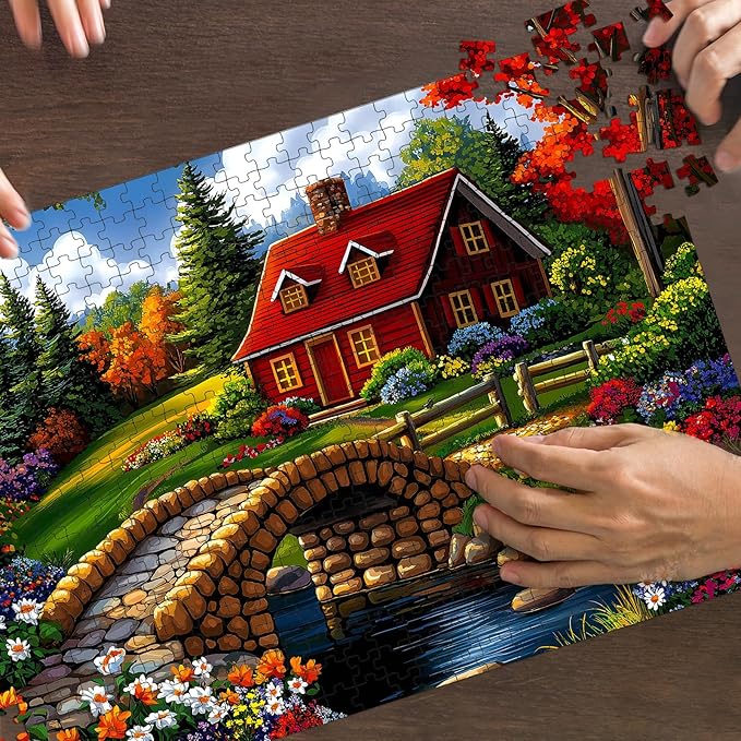 Puzzles for Adults 500 Pieces, Nature Landscape Jigsaw Puzzles - Cottage in Bloom, Impossible Nature Landscape Puzzle for Seniors Families, 20.47x14.96 Inches, 1:1 Poster, Letter On The Back