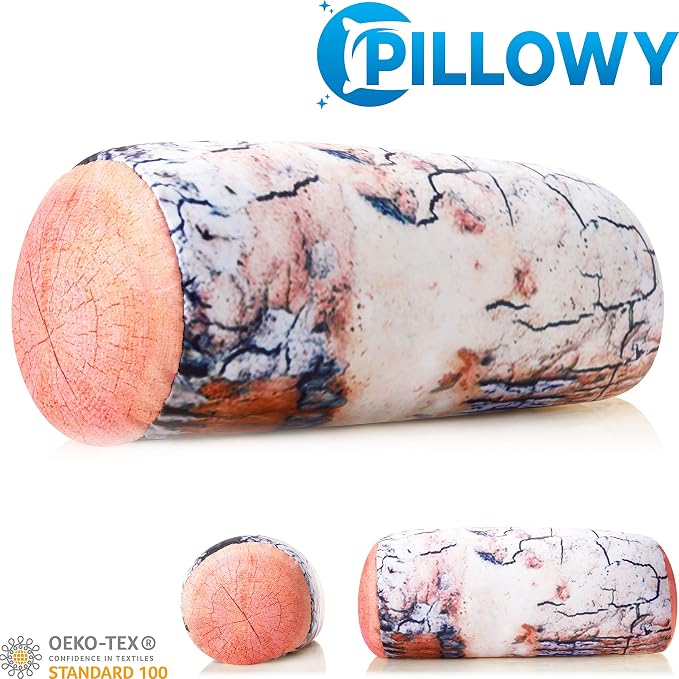 Microbead Log Roll Pillow - Bolster Tube Pillow Cushion Perfect Therapy Pillow - Airy Squishy Soft Bead Bag Bed Room Decoration, Neck Pillow Back Head Body Support, 15% - 14" X 8", Platanus Log