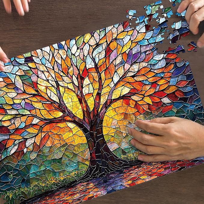 Puzzles for Adults 500 Pieces, Stained Glass Jigsaw Puzzles - Tree of Life, Impossible Tree Puzzle, Finished Size 20.47 * 14.96”, with 1:1 Poster, Letter on The Back