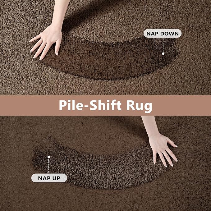 FinRèc 7x10 Washable Area Rugs for Bedroom Living Room, Low Pile Thin Rug Solid Color, Non-Slip Carpet Indoor for Home Decor (Pure Brown)