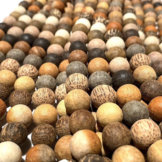 ABCGEMS Matte 10-Color Wood Beads - Essential-Oil-Diffuser (Not Mass-Produced, Not Compressed, Not Color-Enhanced) Smooth Round 6mm (Non-Shiny)