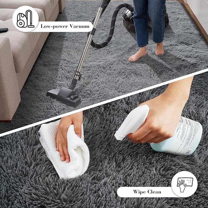 yongyangjuxin Fluffy Rug Shag Area Rug, Grey 8x10 Area Rugs for Living Room, Large Shag Area Rugs for Bedroom Room Home Decor, Upgrade Anti-Skid Rectangular Fuzzy Rugs