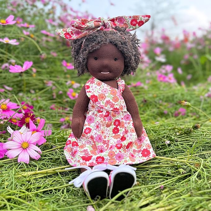 Handmade Birthday Present for Girl Black Doll Waldorf Collect Rag Doll with Exquisite Box-Dezi 12"