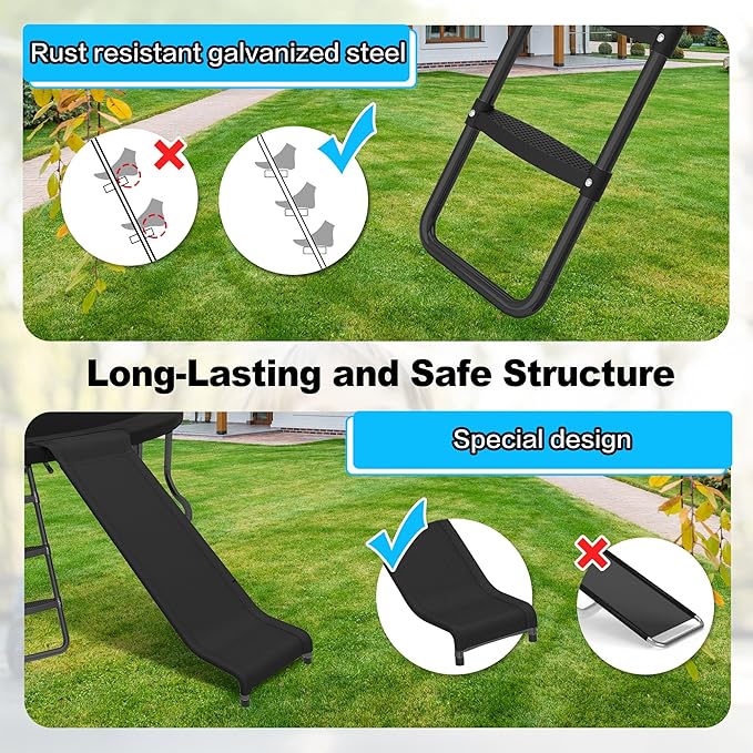 Trampoline Ladder and Slide Attachment,3-Step Universal Stair Slide for Kids,Trampoline Accessories & Replacement Parts,Fits 10 12 14 15 ft Trampoline Frame