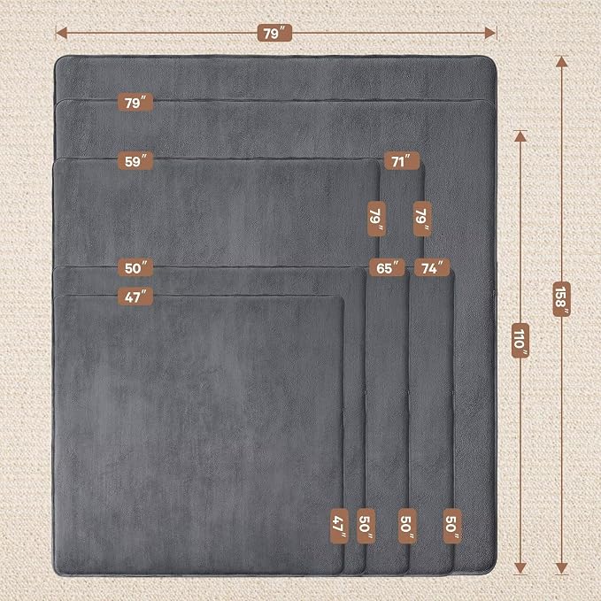 Baby Play Mat for Floor,Ultra Thick Elastic Foam 59"x59" Playmat Tummy Time Muscle Crawling Exercise Activity Cushion Gym Mat Nursery Playroom Area Kids Rug for Babies, Toddlers,Infants,Dark Grey