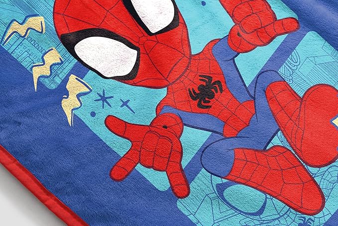 Jay Franco Kids Plush Throw Blanket – Soft & Cozy Fleece Throw for Bedroom & Couch Décor, Official Licensed Product, Blue - Spidey & Friends, 40x50 - Travel Blanket