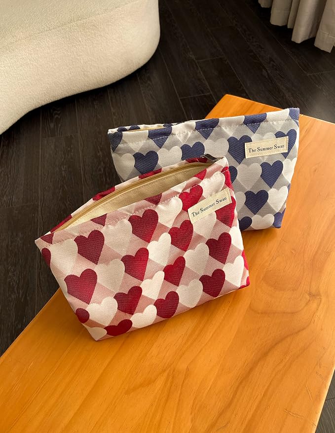 Summer Swan Large Floral Mid-day Clutch Period Kit Hygiene Skincare Cute Makeup Bag (Valentine Hearts Red)