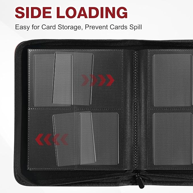 Toploader Binder, Holds 160 Toploaders, 100 Toploaders INCLUDED, 4-Pocket PU Cover Top Loader Binder for 3" x 4" Rigid Toploader, Ringless Double-Sided Toploader Card Binder for TCG, Sport Cards