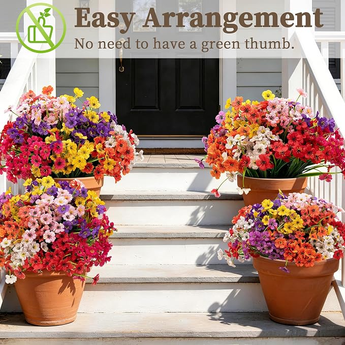 24 Bundles Artificial Flowers for Outdoors/Indoors, Fake Flowers Plants for Indoor Outside Garden Porch Window Box Home Wedding Farmhouse(8 Color) | Faux Flowers for Indoor Outside, artificial plants outdoor Garden Porch Window Box Home Wedding Farmhouse