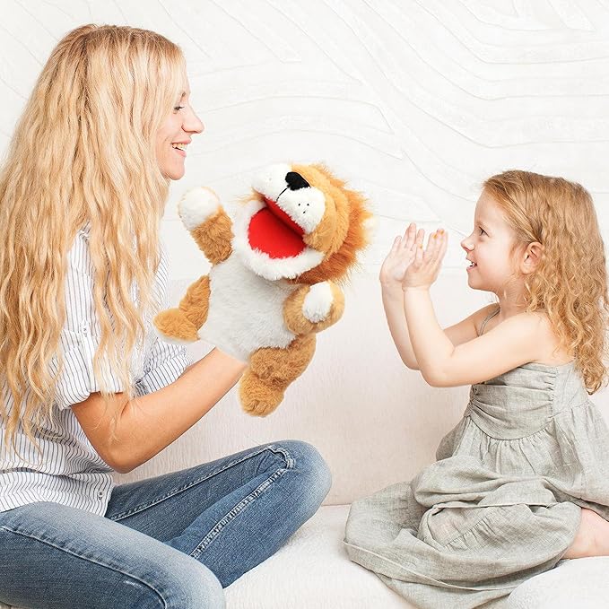 Cuteoy Plush Lion Hand Puppet Stuffed Animal Toy Open Movable Mouth Creative Role Play Storytelling Plushies Gifts for Kids Toddlers Birthday Christmas