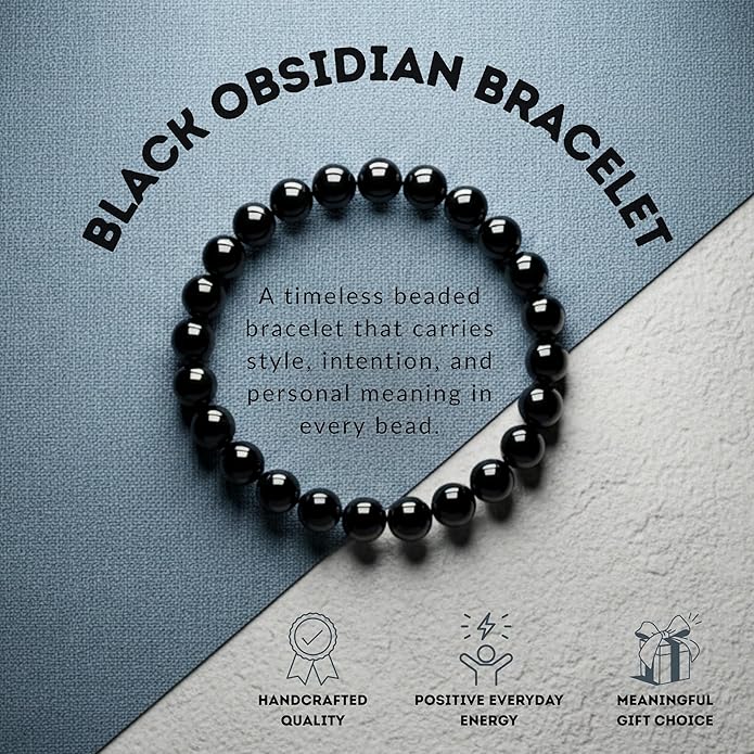 Cherry Tree Collection โ Handmade Crystal Bracelets with Black Obsidian, Tigerโs Eye and 6 Other Gemstones for Men & Women โ 8mm Beaded Bracelet for Healing, Protection & Positive EnergyโSizes S/M/L