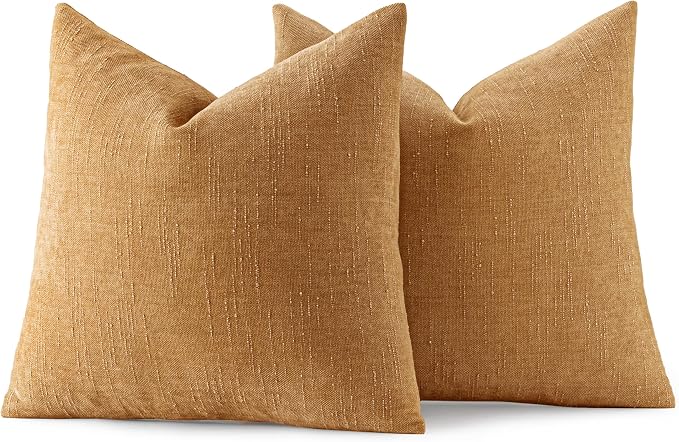 MIULEE Textured Chenille Throw Pillow Covers 22x22 Inch Golden Brown | Pack of 2 Decorative Soft Throw Pillows, Solid Textured Cushion Covers, Modern Home Decor for Couch Sofa Bedroom Living Room