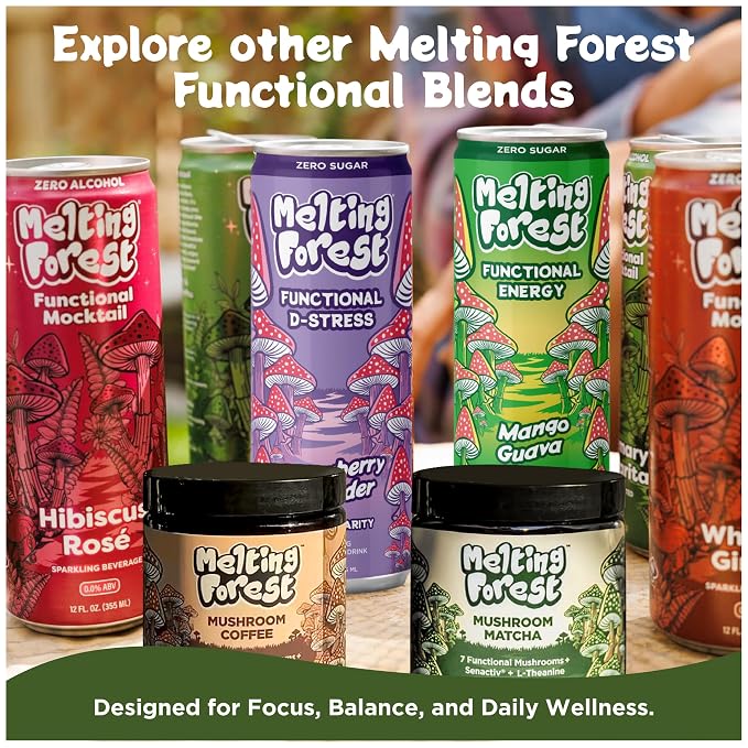 Melting Forest Functional Mocktail - 4 Variety Flavors - Alcohol-Free, Euphoric Adaptogen Drink with Reishi, Antrodia, Lion’s Mane, L-Theanine & Ashwagandha - 10 Calories, Vegan, Gluten-Free (16 Pack)