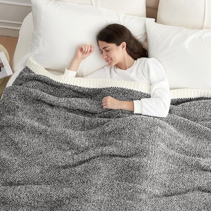 Snuggle Sac Heather Black Throw Blanket for Couch, Reversible Super Soft Micorfiber Blankets Dupes Warm Cozy Knit Fuzzy Plush Throws for Sofa, Bed, Heather Black, 50x60 inches