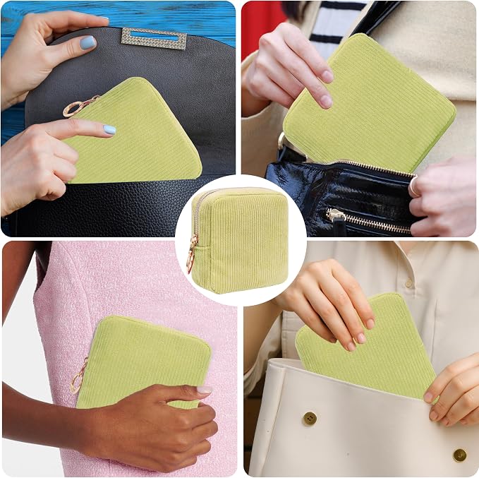 Period Bag for Girls, Corduroy Sanitary Napkin Storage Bag, Period Pouch & Tampon Holder, Feminine Care Organizer(Green)