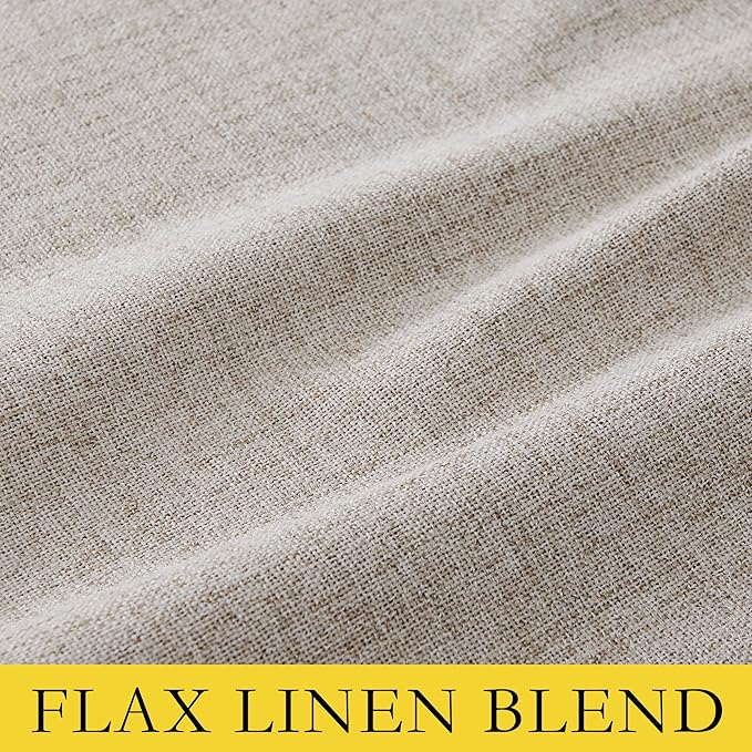 NICETOWN Natural Linen Blackout Curtains for Farmhouse, W52 x L78 Inch, Set of 2, Thick Linen Blend Insulated Rod Pocket Back Tab Draperies with Gray Liner, Drapes for Bedroom, Living Room, and More