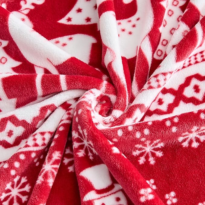 Edenleaf Christmas Blanket Soft Cozy Fleece Throws with Snowman Snowflake Reindeer and Xmas Trees Print, Fuzzy Warm Christmas Throw Blanket for Couch Bed Holiday Decorations Gifts 50"x60" (Red)