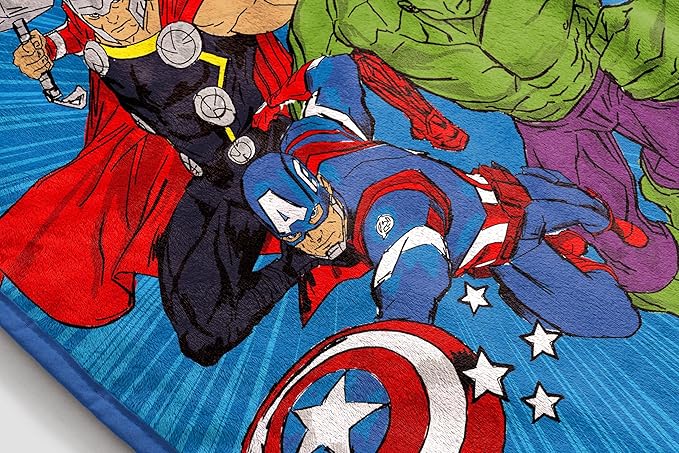 Jay Franco Kids Plush Throw Blanket – Soft & Cozy Fleece Throw for Bedroom & Couch Décor, Official Licensed Product, Blue - Avengers, 40x50 - Travel Blanket
