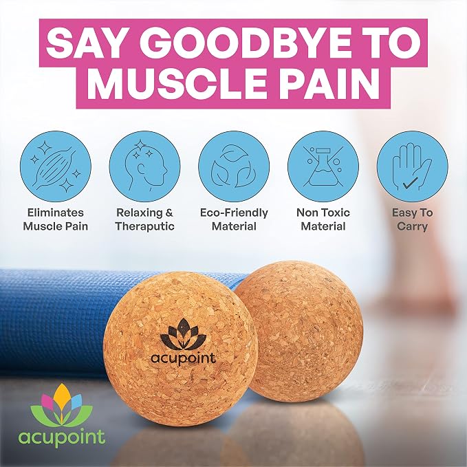 Acupoint Physical Massage Therapy Lacrosse Ball Set Ideal for Yoga Deep Tissue Massage Trigger Point Therapy and Myofascial Release Physical Therapy Equipment Back Foot Plantar Fasciitis (Cork)
