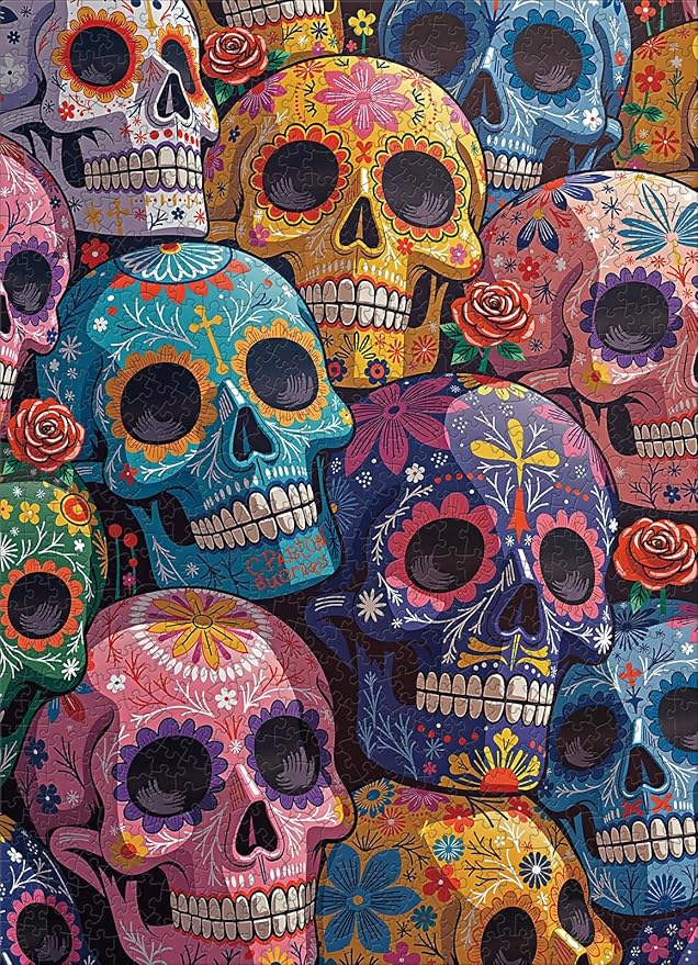 1000 Piece Puzzle for Adults, Colorful Floral Skull Artwork with Matte Finish, Color-Coded Back for Easy Sorting, Vibrant Art Puzzle for Adults, 19.25 x 26.65 in
