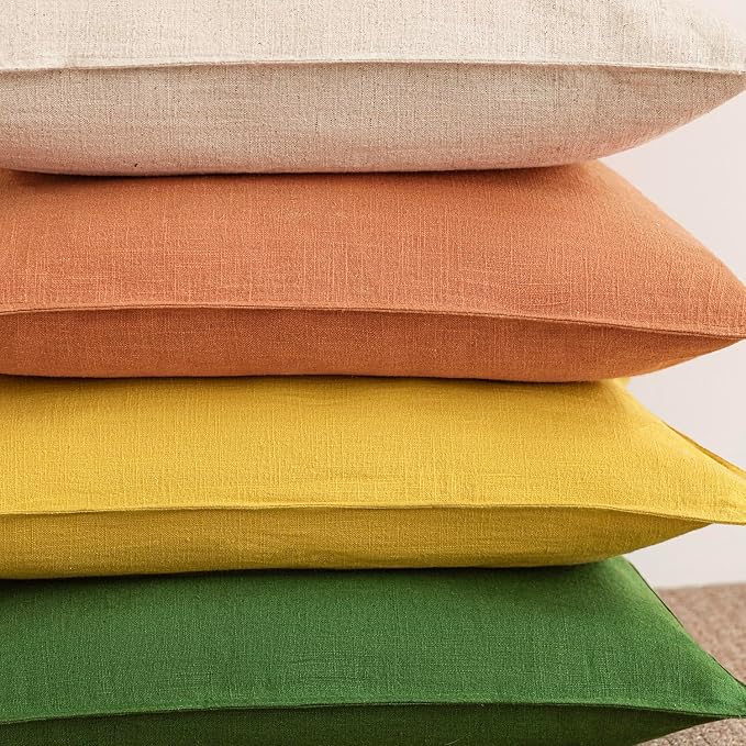 Foindtower Pack of 2, Decorative Linen Solid Throw Pillow Covers Soft Accent Euro Cushion Case Farmhouse Neutral Pillowcase for Chair Couch Sofa Bed Living Room Home Decor 18 x 18 Inch Dusty Orange