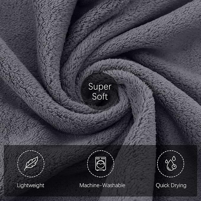 TENSTARS Silk Hemming Bath Towels for Bathroom Clearance - 27 x 55 inches - Light Thin Quick Drying - Soft Microfiber Absorbent Towel for Fitness, Sports, Yoga, Travel, Gym - 2 Pack, Dark Grey