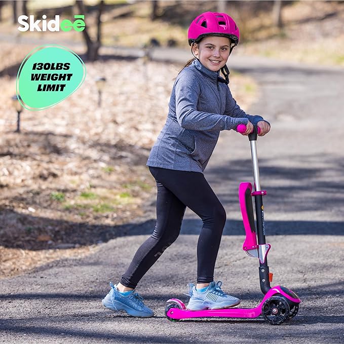 SKIDEE Kick Scooter for Kids Foldable 3 Wheel Scooter with Lean-to-Steer, Adjustable Height, Removable Seat & LED Light Wheels | Toddler Scooter Up to 12 Year Old Boys/Girls