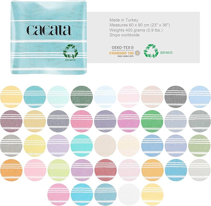 Cacala 100% Turkish Cotton Kitchen Tea Towels, Highly Absorbent Luxury Soft Quick Drying Dish Towel with Hanging Loop for Gym, Yoga, Bath, Sports, Cleaning and Kitchen (23 x 36), Turquoise Blue