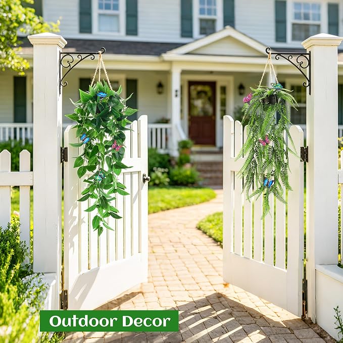 Der Rose 4 Pcs Fake Hanging Plants with Butterflies for Shelf Wall Decor | Artificial Eucalyptus Ivy Vines Faux Potted Hanging Plants Indoor for Bathroom Kitchen Office Wall Shelf Outdoor Decor