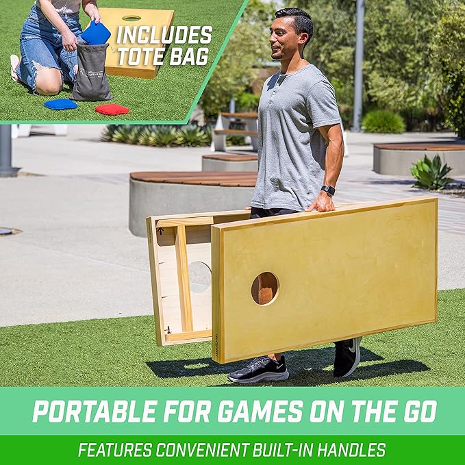 GoSports Premium 4 ft x 2 ft Regulation Competition-Ready Cornhole Board Set - Thick Wooden Board with Stop and Slide Bags - Complete Set for Yard Games, Backyard Outdoor Party Events