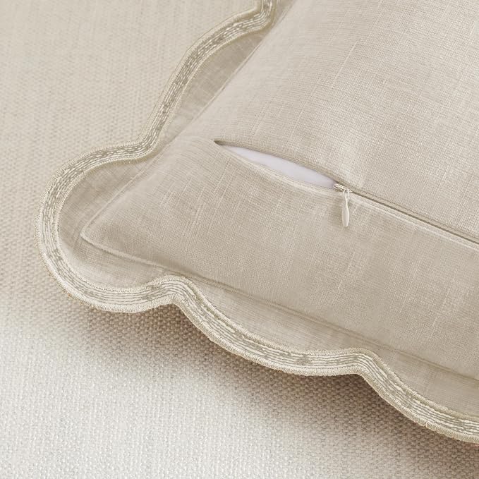 Ohocut Scalloped Pillow Cover Pack of 2 Spring Chenille Decorative Throw Pillow Covers Cute Boho Couch Pillow Covers Aesthetic Funky Preppy Pillow Cases for Sofa Living Room (Cream White, 20x20 Inch)