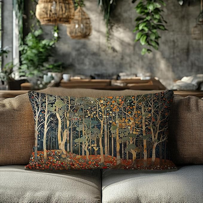 Rustic Autumn Forest Pillow Covers 12x20 Double-Sided, Fall Home Room Decor, Vintage Botanical Nature William Morris Inspired Decorative Throw Pillow Covers for Home Bedroom Living Room